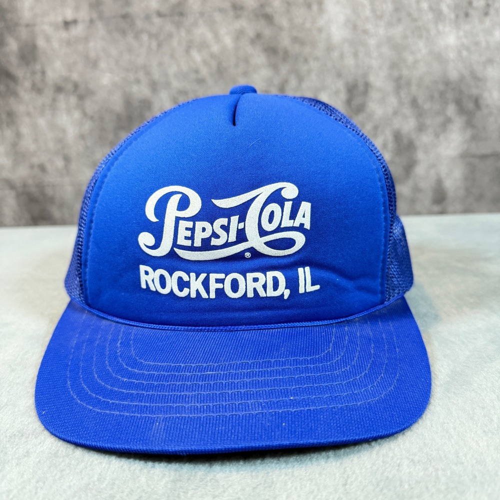 Vintage Pepsi-Cola Rockford IL Trucker Hat Blue Mesh Snapback Young An Cap